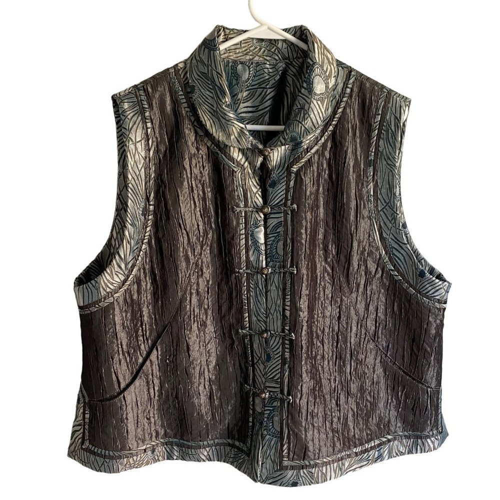 Rising Phoenix Silk Blend Reversible Vest with Pockets Women's 1X